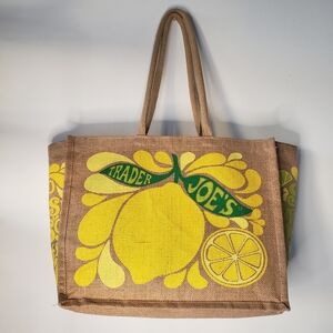 Trader Joe's Lemon Lime Burlap Market Tote Bag